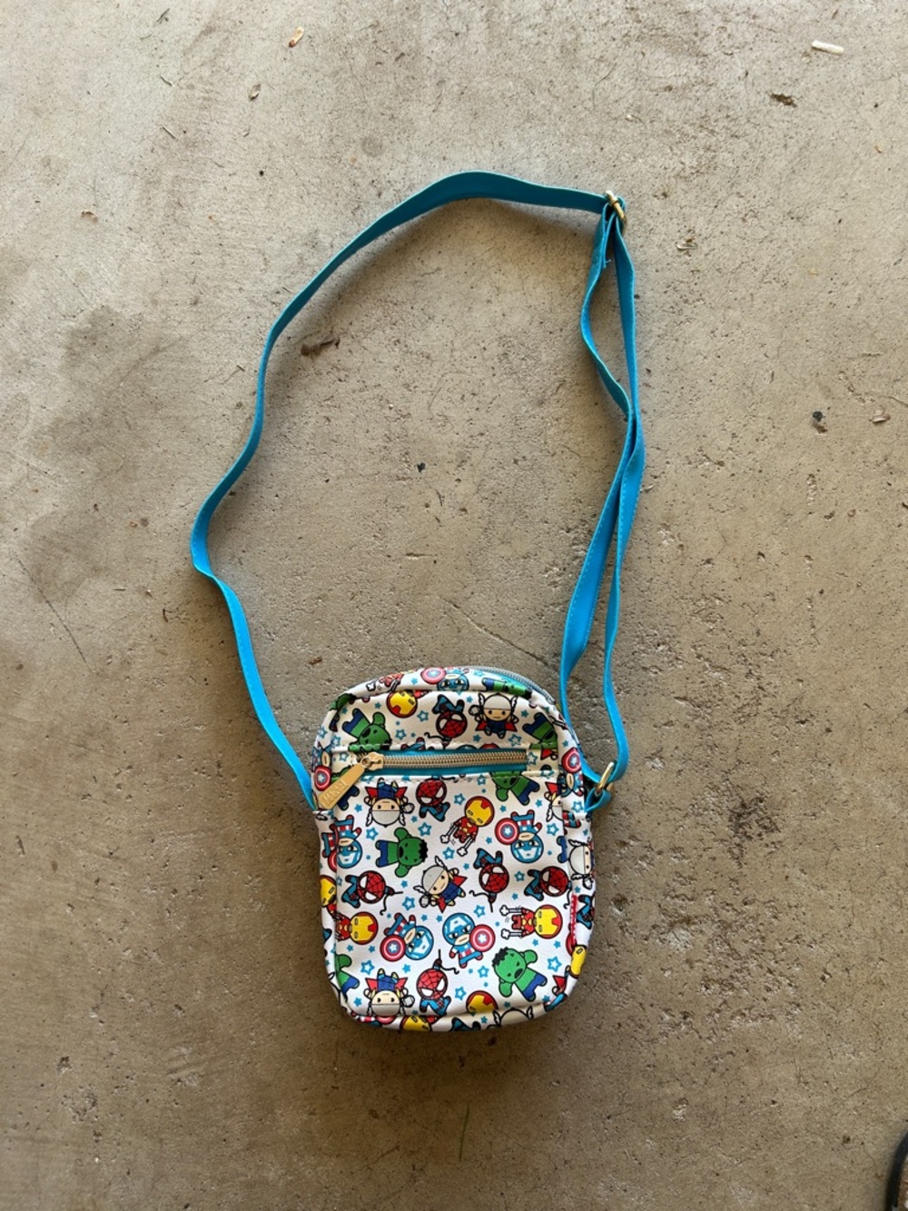 Disney Blue Strap Crossbody Bag with Multicolor Marvel Character Print